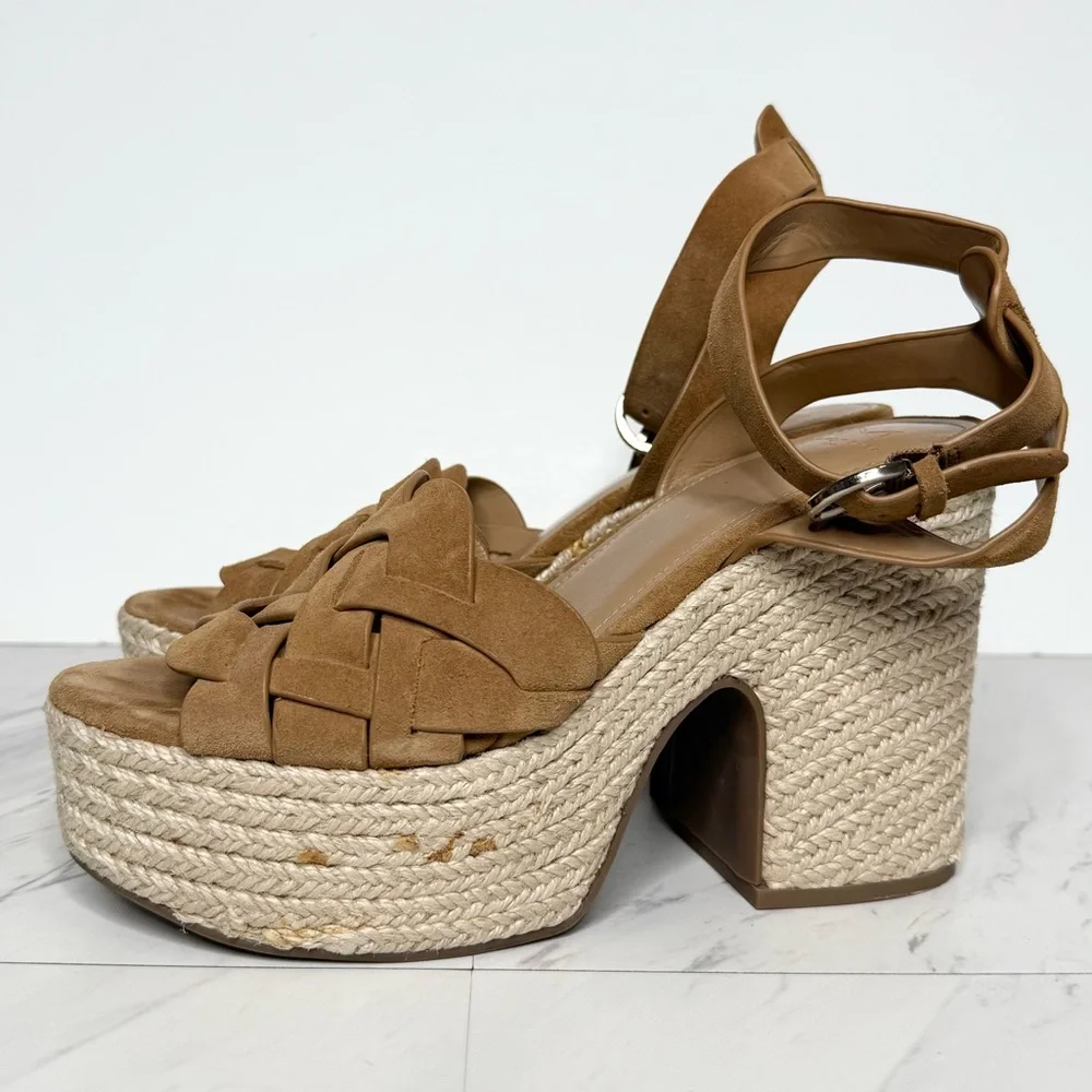 Marc Fisher Oleta Brown Suede Espadrille Platform Heeled Sandal 8 1/2 M